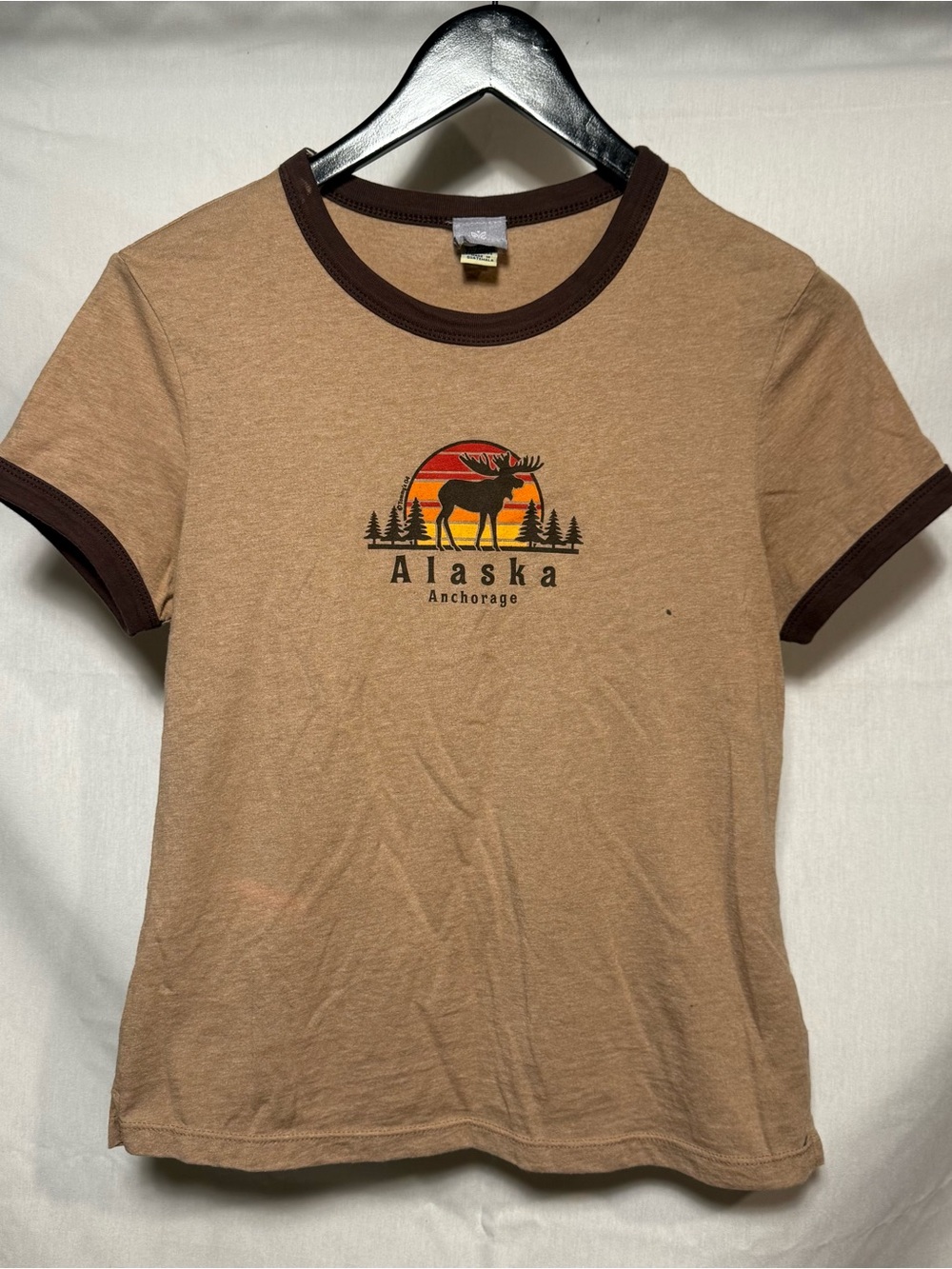 Alaska Anchorage Moose Graphic Ringer Tee - Brown